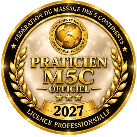 Badge Praticien M5C Officiel 2027 – Fédération du Massage des 5 Continents